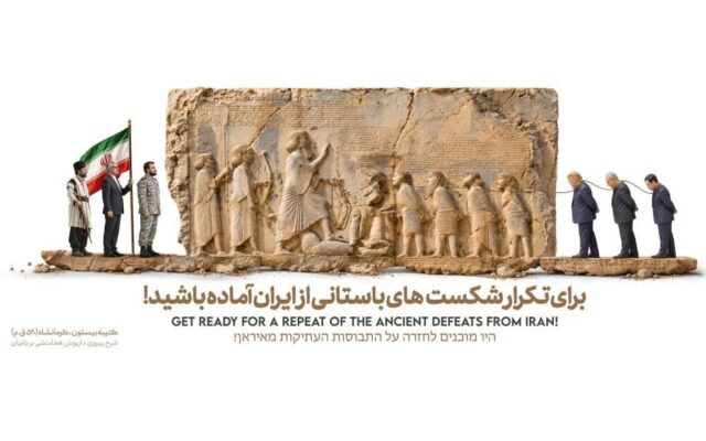 دیوارنگاره جدید شیراز با الهام از سنگنگاره بیستون و نمایش نمادهای اقتدار تاریخی ایران